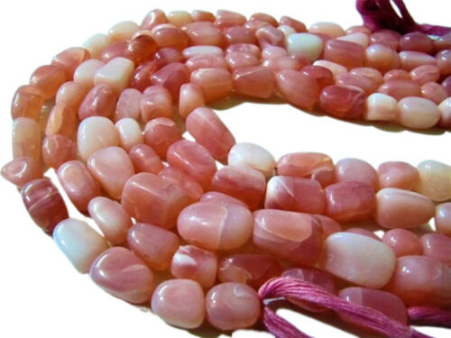 Natural Pink Opal Plain Smooth Nugget Tumbled Beads