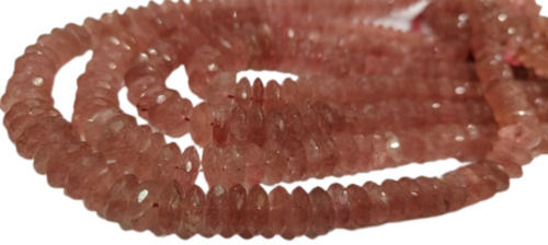 Brown Natural Strawberry Quartz German Cut Rondelle Shape Beads - 9Mm To 12Mm