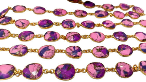 Mohave Pink Calcite Copper Turquoise 12Mm-15Mm Bezel Connector Chain Size: 12Mm To 15Mm