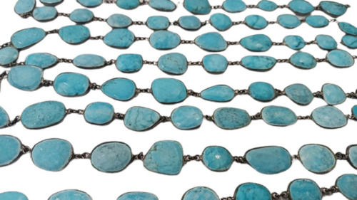 Natural Turquoise 12Mm To 15Mm Gemstone Bezel Connector Chain Weight: 30.00 Grams (G)