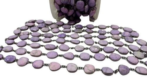 Purple Natural Phosphosiderite 12 To 15Mm Bezel Gemstone Connector Chain