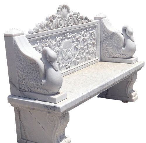 Pure White Marble Carved Bench For Outdoor And Garden