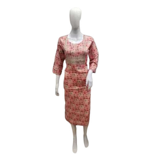 Ladies Cotton Kurti - L Size, Peach Color, 3/4 Sleeve, Round Neck, 120 GSM | Printed Pattern, Machine Washable, Casual Wear