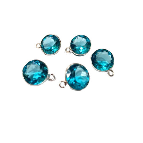 Blue Topaz Strarcut Coin Shape 12mm Gemstone Connector