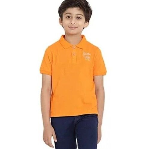 Polo Neck Plain Pattern Short Sleeves Kids Collar T Shirt