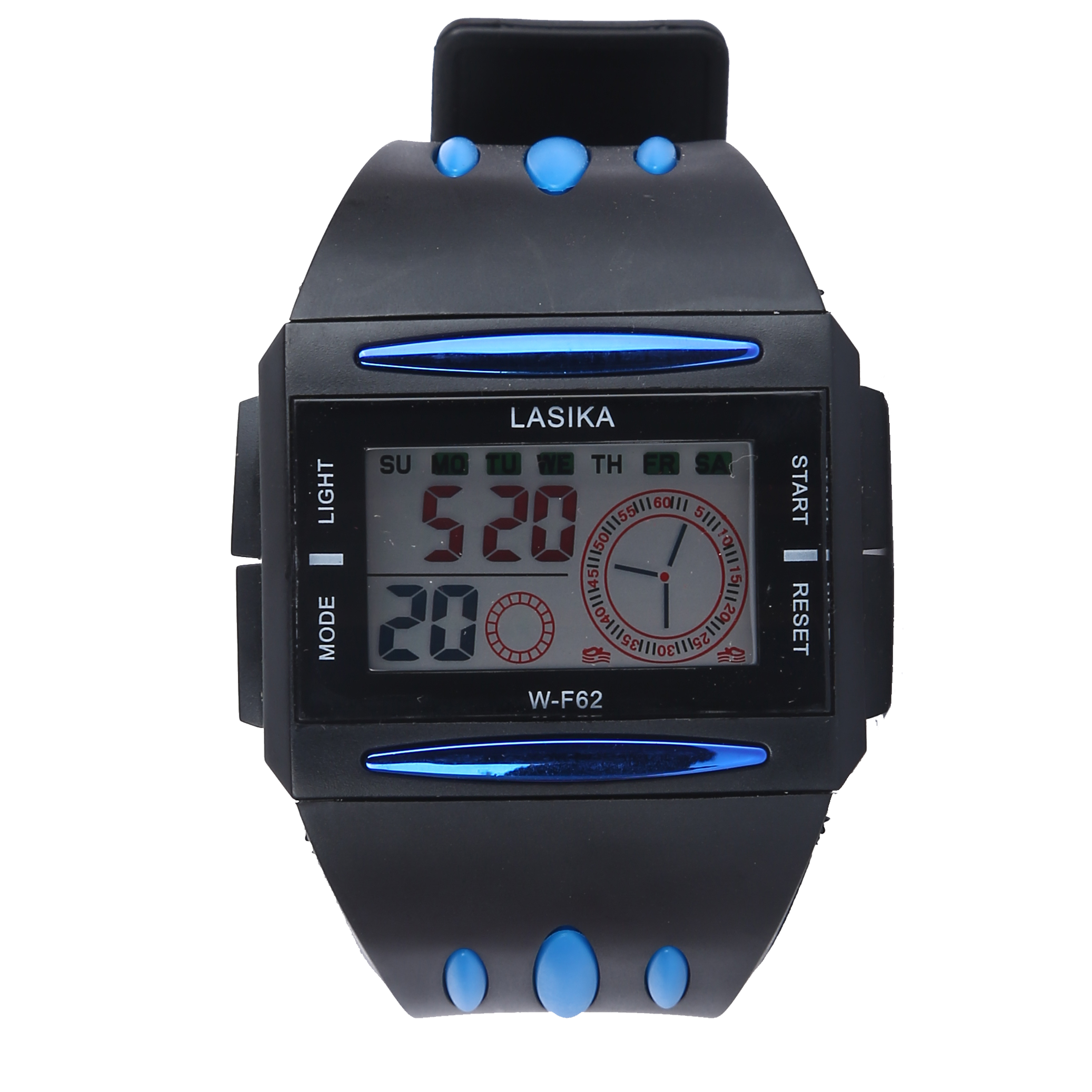 Digital Wrist Watch - Smooth Surface, Rectangle Shape, Black Blue Color | Multi-Function, 1 ATM Water Resistance, LED Display, Shock Resistant, Alarm, Stopwatch, Calendar