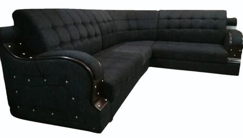 Black Color Six Seater Fabric L Shape Corner Sofa Set