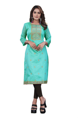 Ladies Casual 3/4th Sleeves Chanderi Cotton Kurti