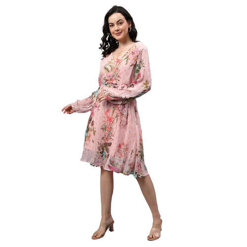 Vibrant Georgette Printed Pink Dress