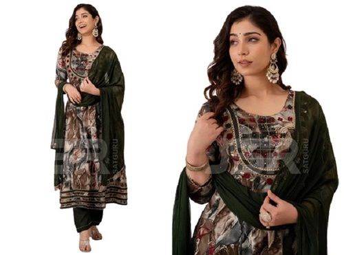 Ladies Fancy Printed Frock Suit Palazzo Set with Dupatta