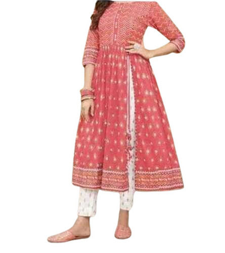 Ladies Designer Kurti - Cotton, Regular Fit, Long Length, Round-Neck | Quick Dry, Anti Wrinkle, Machine Washable, 3-4th Sleeves, Printed, Breathable, Casual Style, Available in M, L, XL