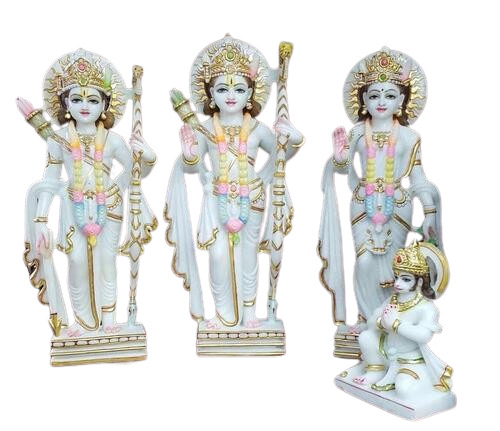 Marble Ram Darbar Statues - Polished Marble Finish, Eco-Friendly and Durable | Ideal for Temple and Home Decor