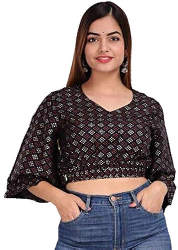 Black Fancy Full Sleeves Designer Crop Top