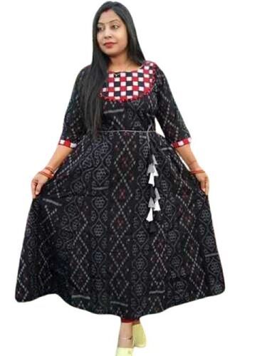 Anti Shrink And Premium Design Sambalpuri Handloom Round Long Kurti