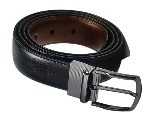 Black Color Plain Pattern Pure Leather Mens Belt