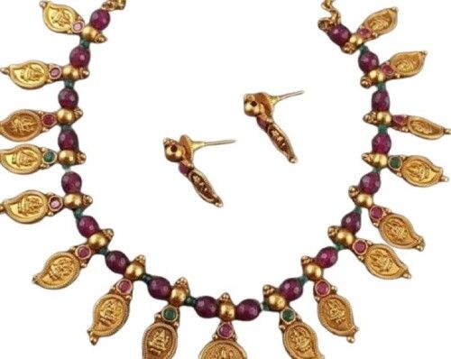 Imitation Necklace And Earring Set - Amber Stones, Golden Color | Enchanting Designs, Fine Crafted, Long Lasting Finish, Perfect for Gifting