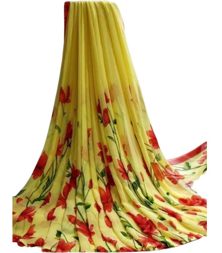 Yellow Georgette Saree - Printed Design with Blouse Piece | Stylish, Wear and Tear Resistant, Perfect for Gifting