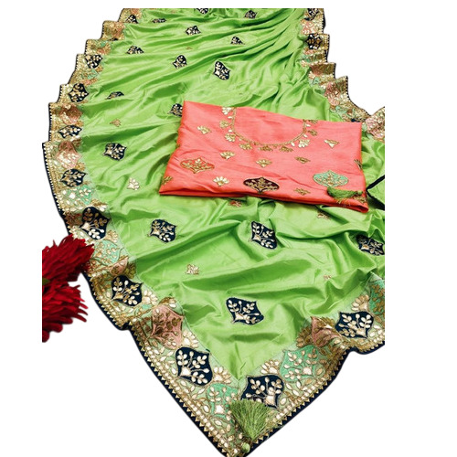 Jaipuri Embroidered Saree - Silk, 6.3 Meters with Blouse Piece | Breathable, Easy Washable, Quick Dry, Fade and Wrinkle Resistant, Extremely Comfortable, Lightweight, Skin-Friendly