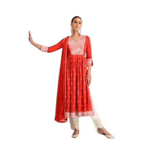 Lucknowi Suit - Color: Red