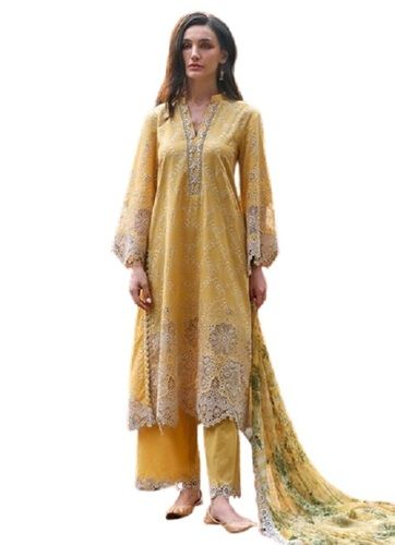 Three Piece Embroidered Suit With Digital Printed Chiffon Dupatta