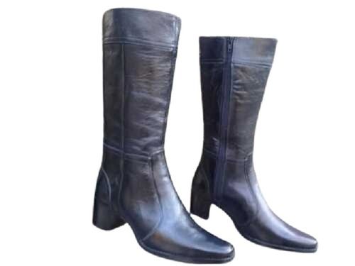 Ladies Black Leather Knee Boot