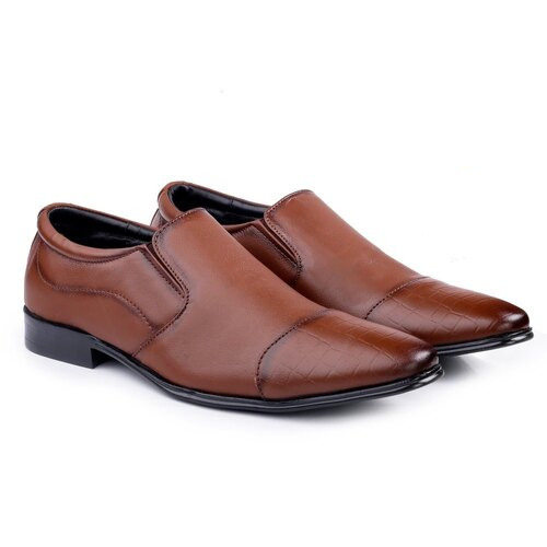 Mens Leather Formal Shoes - Leather, Size 5-9, Brown | Laceless Design, Comfortable Fit, Non-Slip Sole, Classic Style for Various Occasions