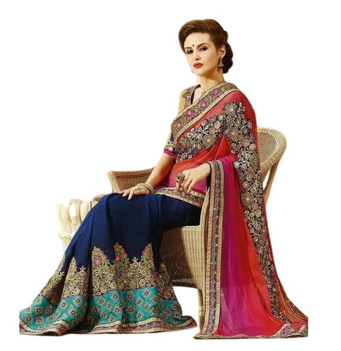 Party Wear Embroidered Saree - Color: Multicolor