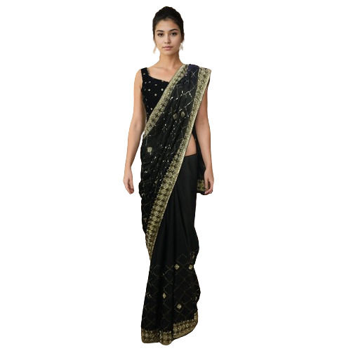 Midnight Elegance Golden Sequins Saree 4 Days Rental Service