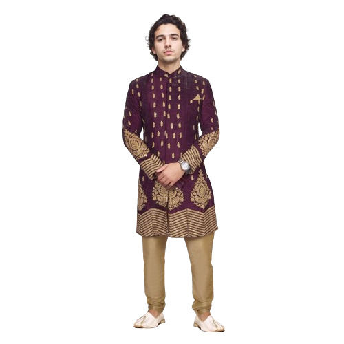 Wine Velvet Royal Charm Achkan Sherwani Rental for 4 Days