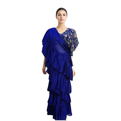 Royal Blue Saree with Frill Detail Rental for 4 Days