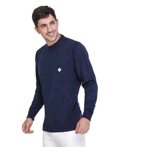 Mens Blue Plain Round Neck Sweaters - Color: All
