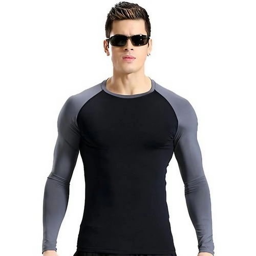 Gym T Shirts - Lycra, Size: L, M, XL, XXL, Color: Black & Gray, Long Sleeve, O-Neck Style | Breathable, Skin-Friendly, Lightweight, Fade & Wrinkle Resistant