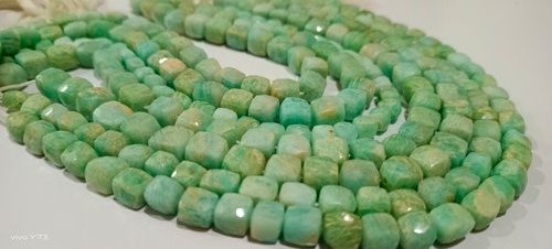 Natural Amazonite Faceted 6 to 8mm Cube Shape Beads Strand 14'' Long