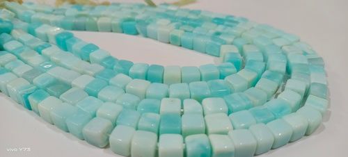 Natural Blue Opal Plain 7-8MM Cube Shape Beads Strand 14'' Long