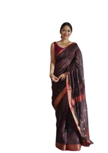 Comfortable To Wear Brown Cotton Silk Saree