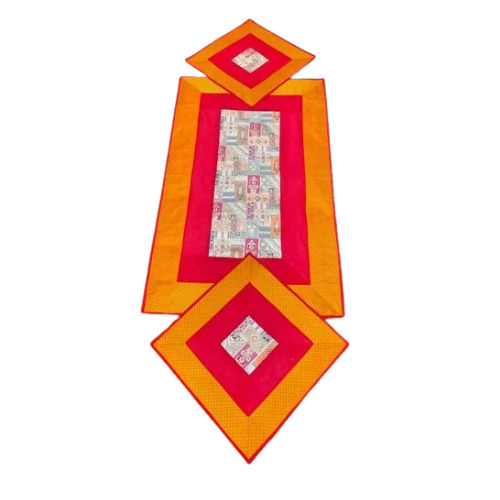 Orange Red Runnner Aasan Set - Material: Silk
