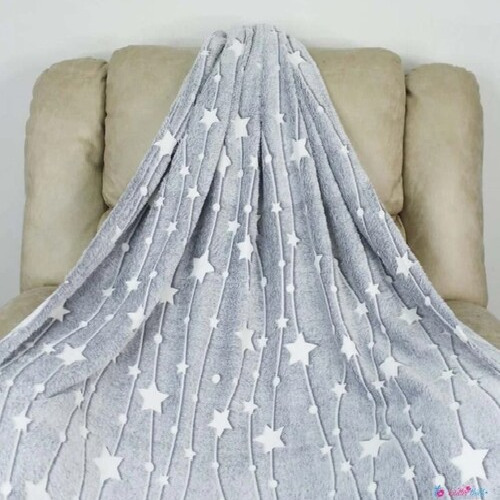 Kids Fleece Glow Radium Blanket - Fleece Material, 100x150 cm Size, Grey Color, Printed Pattern, Machine Wash Care, Unisex for Ages 8 Years