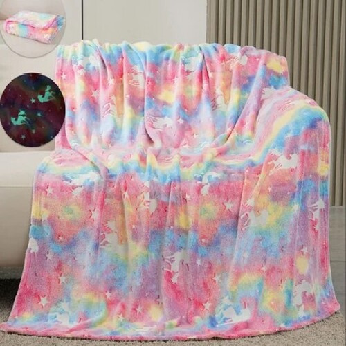 Kids Fleece Glow Radium Blankets - Fleece, 100x150 cm, Pink Base | Multi Color, Printed Pattern, Machine Washable, Ideal for Age 8
