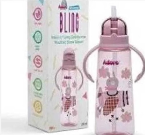 Baby Water Bottle - Solid Pink Round Straw Shape | Modern Retractable Design, Ideal for Home Use, Recommended for Ages 0-3 Months