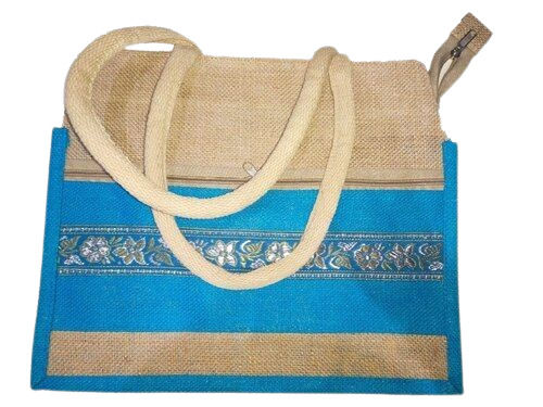 Jute Handbag - Color: Brown & Blue