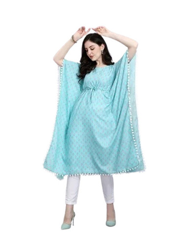 Ladies Kurtis - Cotton, Size L/XL/XXL, Sky Blue | Breathable, Quick Dry, Printed, Modern Short Sleeve, Casual Round-Neck