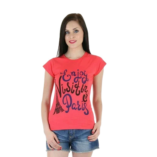Ladies Premium Soft Cotton Slim Fit T-Shirt - Short Sleeves, Round Neckline, Breathable Fabric, Casual Wear in Red, Optimum Quality