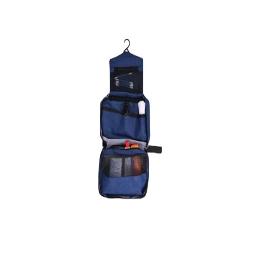 Travel Toiletry Pouch - Plastic Material, Moisture Proof, Blue Color | Zipper Top Closure, Customized Design and Logo, Case Style for Office Use