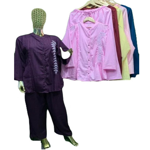 Ladies Cotton Co-Ord Set - Regular Fit, Purple Color, Full Sleeves | Breathable, Quick Dry, No Fade, Embroidered Pattern