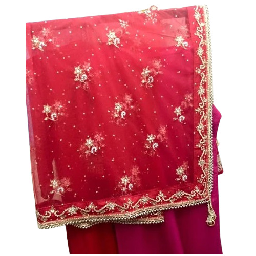 Exclusive Wedding Dupatta - Premium Quality Silk Thread Red Color | Luxurious Fabric Heavy Border Delicate Work Anti-UV Breathable Plus Size Washable Waterproof