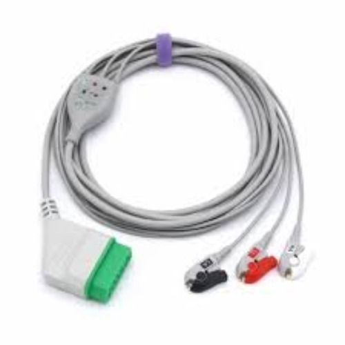 3 Lead EKG Cable - TPU, Gold-Plated Terminals, Grey Color | High-Quality Signal Transmission, Secure Clip Connectors, Noise Reduction, Latex-Free, Hypoallergenic, Reusable