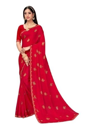 Pure Silk Saree - Tissue Fabric, Regular Fit, Red Color | Breathable, Quick Dry, Lightweight, Skin-Friendly, Fade and Wrinkle Resistant