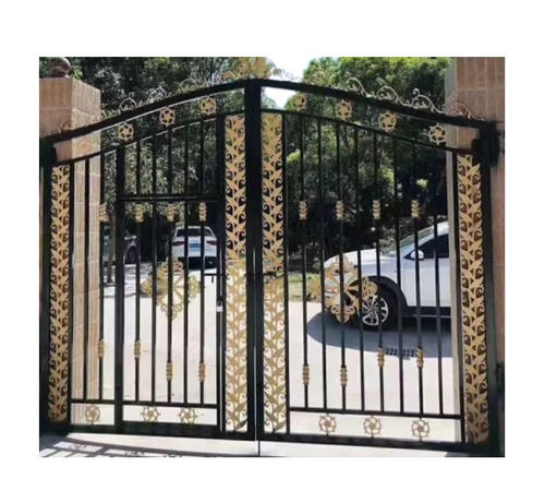 Mild Steel Gate - Rectangular, Galvanized Mild Steel, Black & Golden Finish | Corrosion Resistant, Heavy-Duty, Easy to Install and Operate