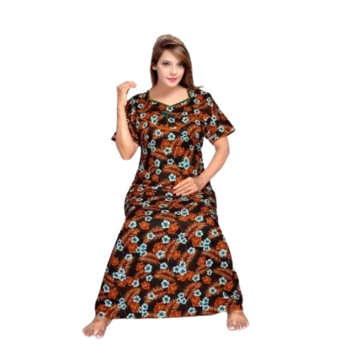 Vardhana Cotton Nighties - Free Size 54-55" Length, Multicolor with Printed Designs | Women's Nightgown with Front Pocket and Interlock Construction