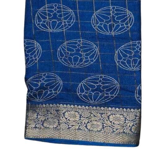 Art Silk Saree - Color: Blue And White